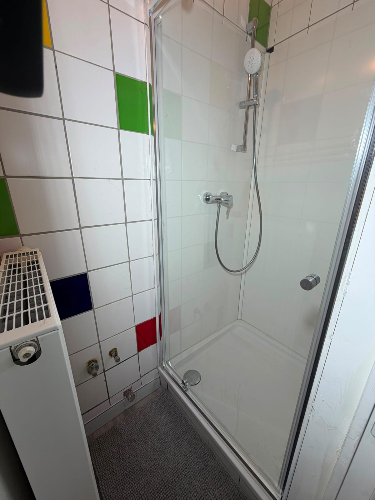 Douche vitrée dans la salle de bain du logement